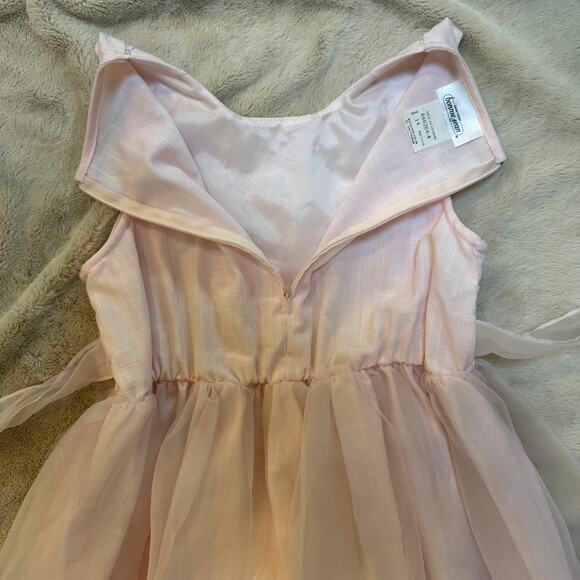 Bonnie Jean Girls Pink Tulle Dress SZ 14 Rosettes Lattice Tie Waist Midi Wedding - Picture 8 of 8